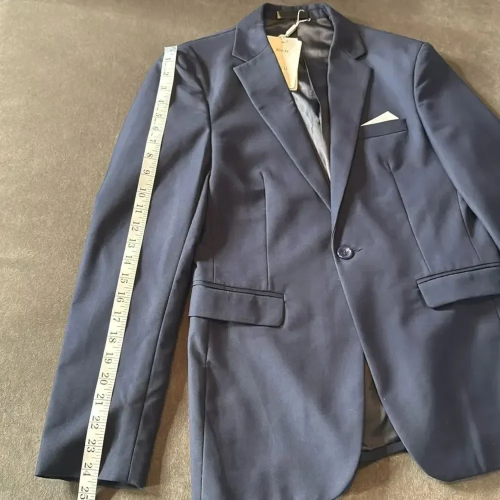 Men’s Dark Blue 2 Piece Formal Suit Notched Lapel Size 34 Jacket 31 Pants NEW